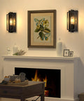 Industrial Black Wall Sconces Set Of 2, Vintage Farmhouse Style Metal Light Fixtures For Indoor Use above fireplace