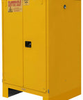 Hella Secure 60 Gallon Flammable Safety Cabinet With Double Wall Steel And Self Closing Doors, yellow cabinet with secure lock.