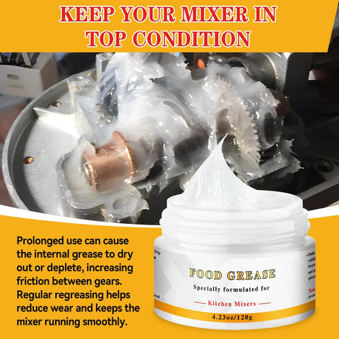 Food Grade Grease For Stand Mixers, Premium Lubricant That Reduces Noise And Wear, Extends Machine Life, Keeps Your Stand Mixer Running Smoothly, Includes Applicator Stick And Brush, 120g jar on mixer gears