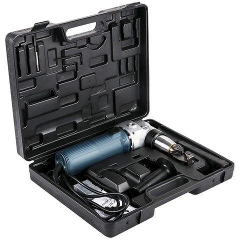 Electric Metal Nibbler 625W Cutter with 1000 RPM High Speed Rotor in storage case, includes replaced blades and handle