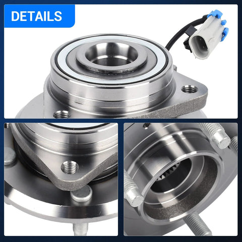 Front Wheel Hub Assembly 5-Lug with ABS for Chevy Equinox 07-09, Captiva Sport 12-15, Saturn Vue 08-10, Pontiac Torrent 07-09, Suzuki XL-7 513276 Replacement Bearing and Hub showing details and connectors.