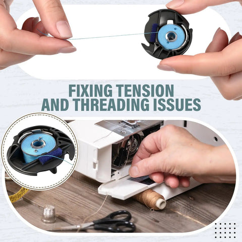 Fixing tension with Built Tough Black Bobbin Case Replacement for Brother and Babylock Sewing Machines in hands.