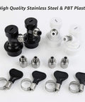 Two Pairs Ball Lock Disconnect Kit With MFL Quick Disconnect Swivel Nuts For Easy Hose Swaps Includes 5/16 Inch Gas And 1/4 Inch Liquid Barb Fittings For Your Homebrew Kegging Setup black and white plastic and stainless steel fittings