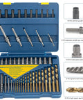 55 Piece Screw Extractor Set For Stripped Screws And Broken Bolts With Multi Spline And Spiral Extractors, open blue case view