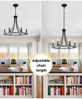 Farmhouse Wagon Wheel Chandelier With 6 Rustic Edison Style Lights Round Pendant Ceiling Light Fixture over kitchen island with adjustable chain