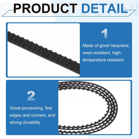 2 Pack 100XL Rubber Timing Belts With Pro Grade 50 Teeth 10 mm Wide 5.08 mm Pitch Synchronous Closed Loop Drive Belt For Industrial Machinery Beefy Black Gear Belts. Image showing product detail highlights durability and material quality.