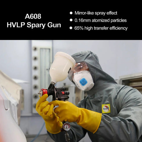 Professional using HVLP Auto Paint Spray Gun Kit Pro Grade with 1.3mm nozzle and 600cc cup for automotive refinishing.