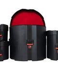 Four Piece Rock Style Drum Case Set Built Like A Tank With Durable Roto Molded Body and heavy duty cinch straps, showcasing sturdy design.