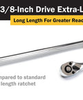 Heavy Duty Three Eighth Inch Drive 18 Inch Extra Long Ratchet With 36 Tooth Reversible Mechanism Chrome Vanadium Steel Build