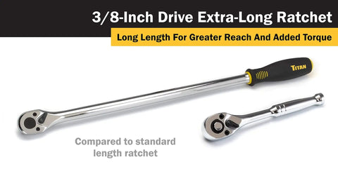 Heavy Duty Three Eighth Inch Drive 18 Inch Extra Long Ratchet With 36 Tooth Reversible Mechanism Chrome Vanadium Steel Build