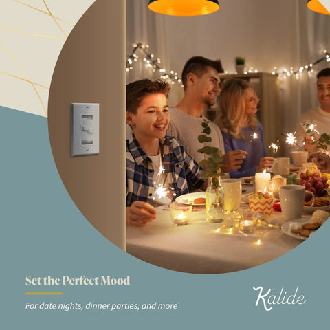 Kalide Dual Load Dimmer Light Switch With Full Range Dimming For LED And CFL Bulbs, White Finish, in dining room setting