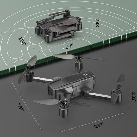 Foldable FPV Drone With 1080P Camera For Beginners And Kids Gesture Control Quadcopter size comparison and folded view