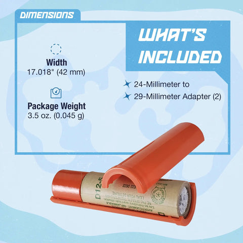 Dual Pack 24-Millimeter To 29-Millimeter Engine Adapters for Model Rockets showing adapter dimensions and features