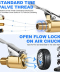 Locking Tire Air Chuck Set With Brass Inflation Hose Adapter And Valve Thread Converts Unscrewed To Locking Connection No Air Leakage On Air Compressor Pump Clip Durable High Quality Tire Tool For Quick Secure Inflation.