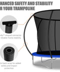 Pro Grade Curved Trampoline Replacement Poles Helluva Durable Universal Fit For 8 To 16 Ft Frames showing T-shaped connector and foam wrap for safety.