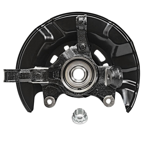 Front view of a steering knuckle with wheel hub bearing from the Front Steering Knuckles And Wheel Hub Bearings Plus Outer Tie Rod Ends Replacement Kit