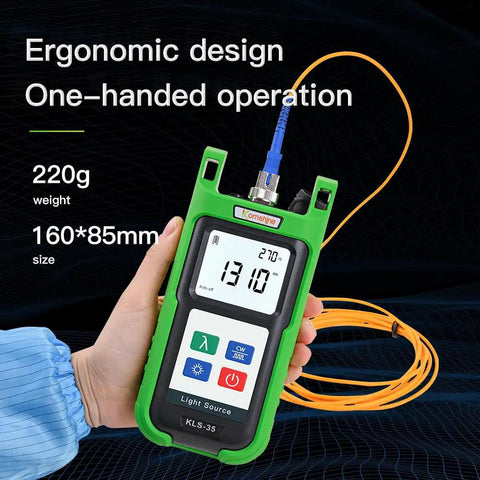 Fiber Optic Light Source 1310 1490 1550 Nanometer For PON FTTH Network Testing, LED backlight, ergonomic design, in use