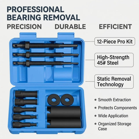 Top Quality Steel Heavy Duty Bike Bearing Puller Kit Comes With 12 Piece Motorcycle Inner Bearing Removal Tools For Auto Vehicle Maintenance And Garage Repair Hard Working Mechanics And Busy Weekenders Who Want Sick Performance On Open Road, blue case