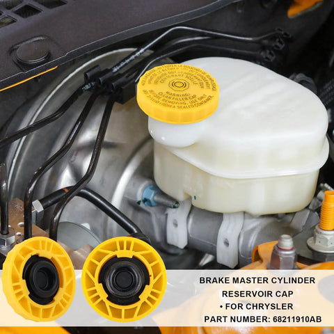 Yellow Brake Fluid Cap Replacement For Master Cylinder Reservoir 2.59 X 2.59 X 0.43 In Tight Seal No Drip Cap For 2015 Chrysler 200 And Pacifica