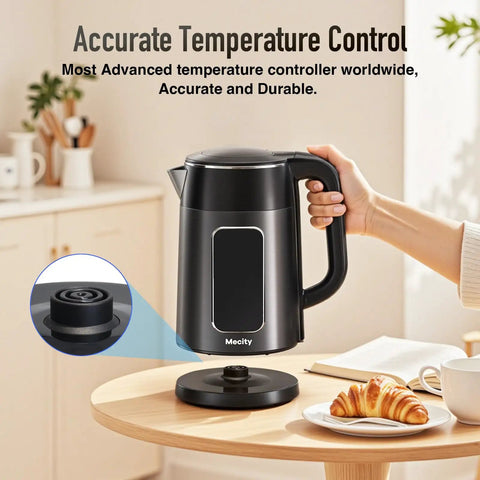 Electric Kettle 1.7L With Clear Touch Screen Temperature Control, No Plastic Contact, Six Preset Temperatures, Dark Grey