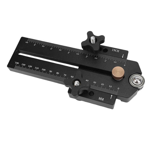 Pro Grade Thin Rip Table Saw Jig Guide Aluminum Body with Smooth Sliders, precision measurement in inches and mm