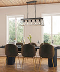 Lit Five Light Farmhouse Style Linear Pendant Lights For Kitchen Island And Dining Room with Open Birdcage Geometric Frame