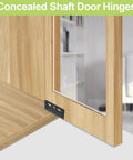 Concealed Shaft Cabinet Door Pivot Hinges In Iron Black, Four Sets With Pin And Bushing, installed on a wooden door