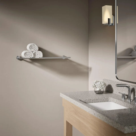 Elate Hotelier Polished Chrome Towel Bar Easy To Install Modern Bathroom Update with towels, complements Elate faucet finishes.