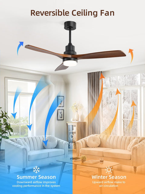 Dope 52 Inch Ceiling Fan With Lights And Remote Control, Solid Wood Outdoor Indoor Farmhouse Style Ceiling Fan, airflow demo