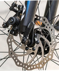Close-up of Complete Mechanical Disc Brake Set For Mountain Bikes Featuring Front And Rear 160 Mm Silver Aluminum Rotors and calipers.
