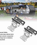 Self Closing Cabinet Hinge Set Two Piece Steel With Enhanced Safety shown in front of RV and bikes in a park setting