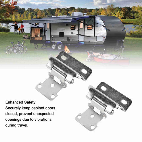 Self Closing Cabinet Hinge Set Two Piece Steel With Enhanced Safety shown in front of RV and bikes in a park setting