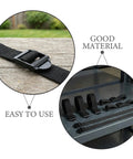 Close-up of Manual Lawn Aerator Shoes Straps Eight Piece Set with adjustable black plastic buckles on textured surface