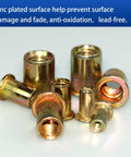 880 Piece Rivet Nut Kit With 6-32 8-32 10-24 1/4-20 5/16-18 3/8-16 1/2-13 Carbon Steel Yellow Zinc Plated Flat Head Rivet Nuts