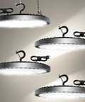 160W Four Pack UFO High Bay LED Shop Lights For Garage And Warehouse, 25000 Lumens, 6500K Daylight, IP65 Waterproof Industrial Work Light