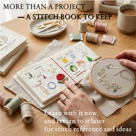 Beginner Embroidery Stitch Book With Fabric Pages, 32 Essential Stitches In Logical Progression For Adults, DIY Sewing Kit