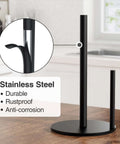 Matte Black Stainless Steel Paper Towel Holder With Weighted Base, Topnotch Durable Kitchen Roll Dispenser, countertop view in kitchen