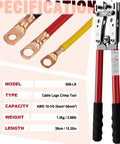 Beefy Battery Cable Lug Crimping Tool Kit For AWG 10 To 1/0 Heavy Duty Electrical Lug Crimper with red handles and copper lugs.