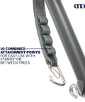 Close-up of attachment points on DoubleLoft Hammock Chair for Two Cozy and Comfortable With Cushioned Arm and Leg Rests, Atlantic Blue.