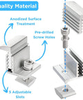 Close-up of 10 Pack Adjustable 35-50mm Solar Panel End Clamp Mounting Brackets in Anodized Aluminum Z Bracket Kit with components highlighted.