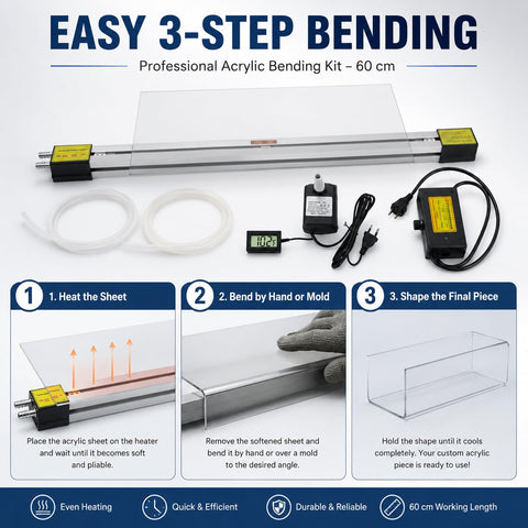 Heavy Duty 110V Plastic Bender For Acrylic Sheets, 23.62 Inch Bending Machine With Dual Strip Heaters, water cooling setup