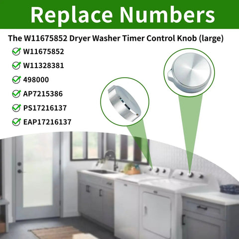 Upgraded Dryer Knob Replacement For Whirlpool And Maytag Dryers displaying models it replaces