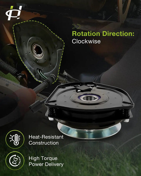 Beefed Up PTO Clutch Billet Pulley GT3.5 Clutch With 20A PTO Switch 483957 shown with clockwise rotation direction for SCAG mowers