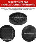 Non Slip Furniture Pads 2 Inch Anti Skid Rubber Caster Cups 12 Pack Black in 2-inch and 1.41-inch sizes for small furniture legs.