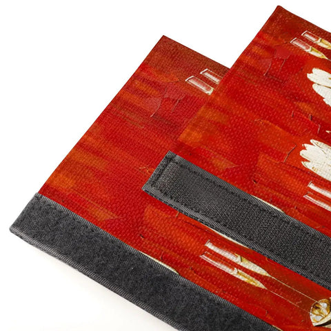Snag These Tough As Nails Washable Refrigerator Door Handle Covers Set Of 2 For Big Time Scratch Protection And Keep Your Kitchen Lookin Fresh And Impeccable Daily, showing vibrant red design and Velcro strips.