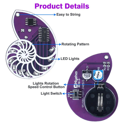 Fun SMD Soldering Practice Kit for Teens and Adults With LED Seashell Conch Flow Lamp Pendant, circuit board details