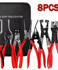 Heavy Duty Hose Clamp Pliers Kit With Thickened Jaws And Gloves Squeeze Straight Auto Clamps On Water Pipes Fuel Tubing Like A Boss Without Slipping, 8-piece tool set