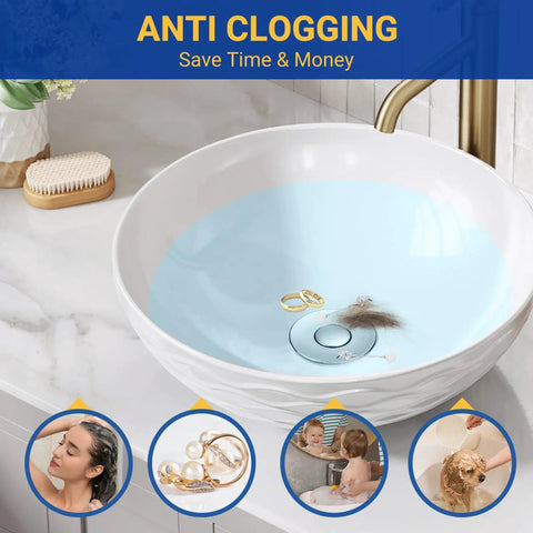 Heavy Duty Bathroom Sink Drain Strainer And Pop Up Stopper With Removable Stainless Steel Hair Catcher Basket Universal Fit For US Fixtures Swipes Hairs Away Fast No Clog Drama 3 Pack