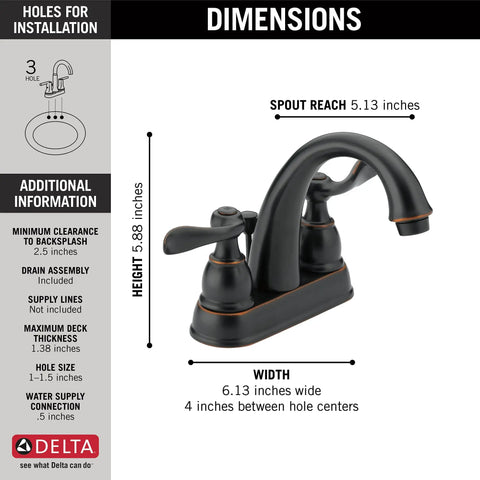 Diagram showing Centerset Chrome Bathroom Faucet For 4 Inch 3 Hole Vanity Sink With dimensions and installation details.