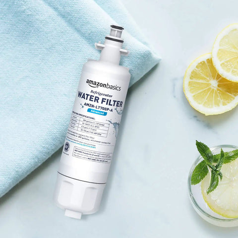 LG LT700P Refrigerator Water Filter Replacement With Advanced Filtration on light background with lemon slices